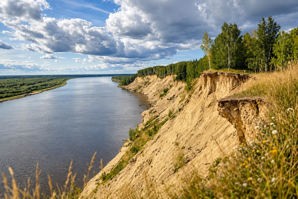 Панорамный речной пейзаж с песчаными утёсами.png